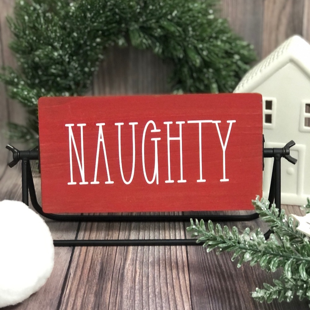 Reversible Holiday Wood Sign with Metal Stand